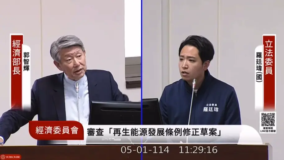經濟部長郭智輝跟藍委羅廷瑋爆發激烈舌戰。翻攝國會頻道YT