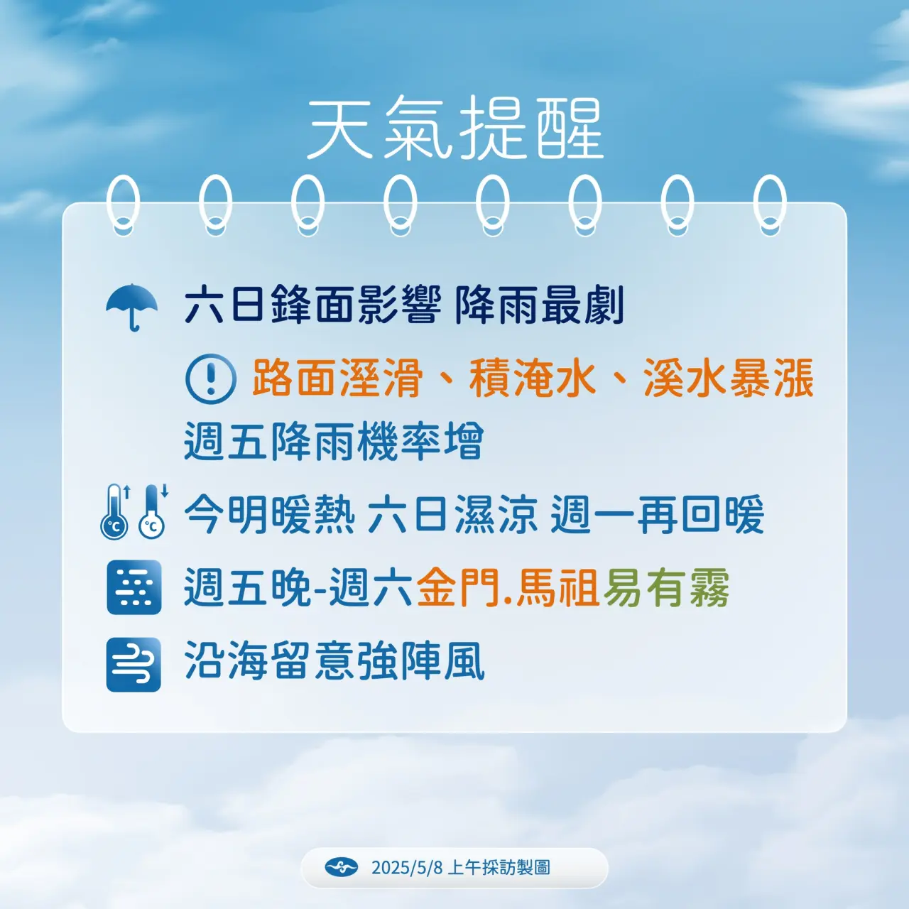 六日降雨最劇。中央氣象署提供