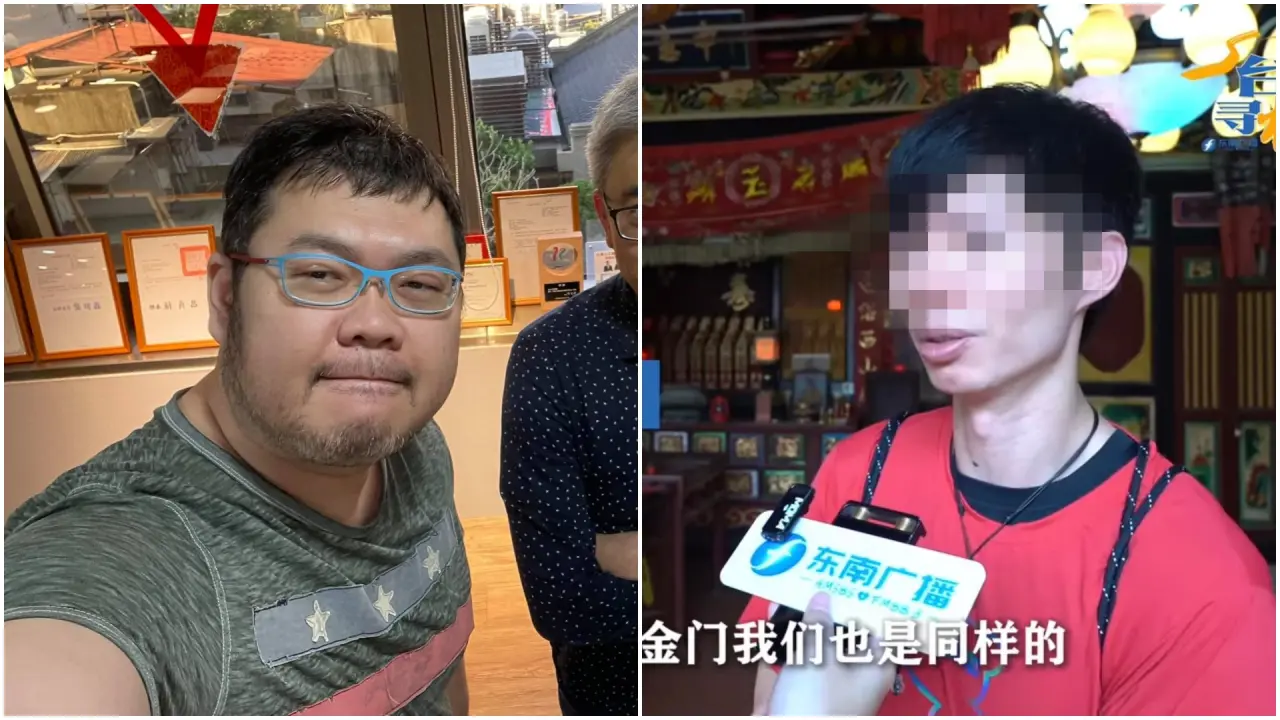 疑似遭金城國中段考出題教師(右)指涉,網紅「四叉貓」劉宇翻出對方接受電視節目訪問片段,放話「先把素材找出來放著」。翻攝自臉書「靠北金門」