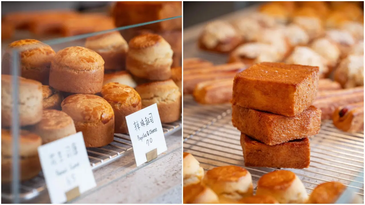 KANG Artisan Bakery的辣味司康(左)及黃金吐司。翻攝自KANG Artisan Bakery臉書