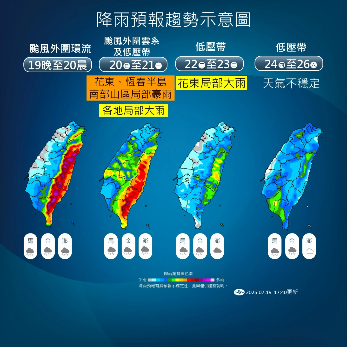 未來一周降雨趨勢。中央氣象署