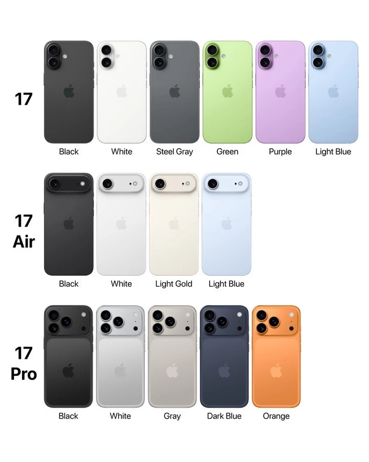 圖為iPhone 17全系列傳聞配色。翻攝自Apple Hub的臉書,來源:Macworld