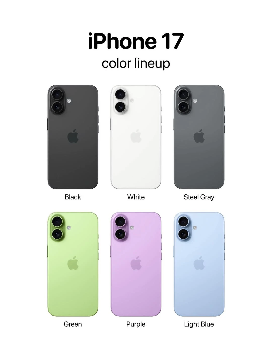 iPhone 17標準版的配色十分豐富。翻攝自Apple Hub的臉書