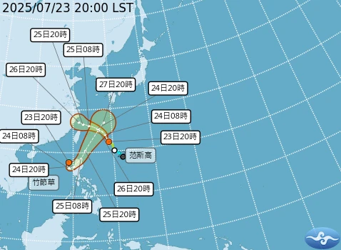颱風預估路徑。取自氣象署網站
