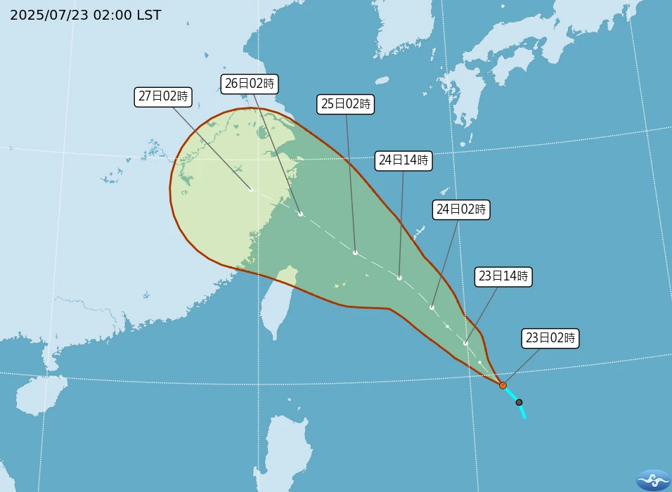TD10預計周四、五逼近台灣東北海域。中央氣象署提供