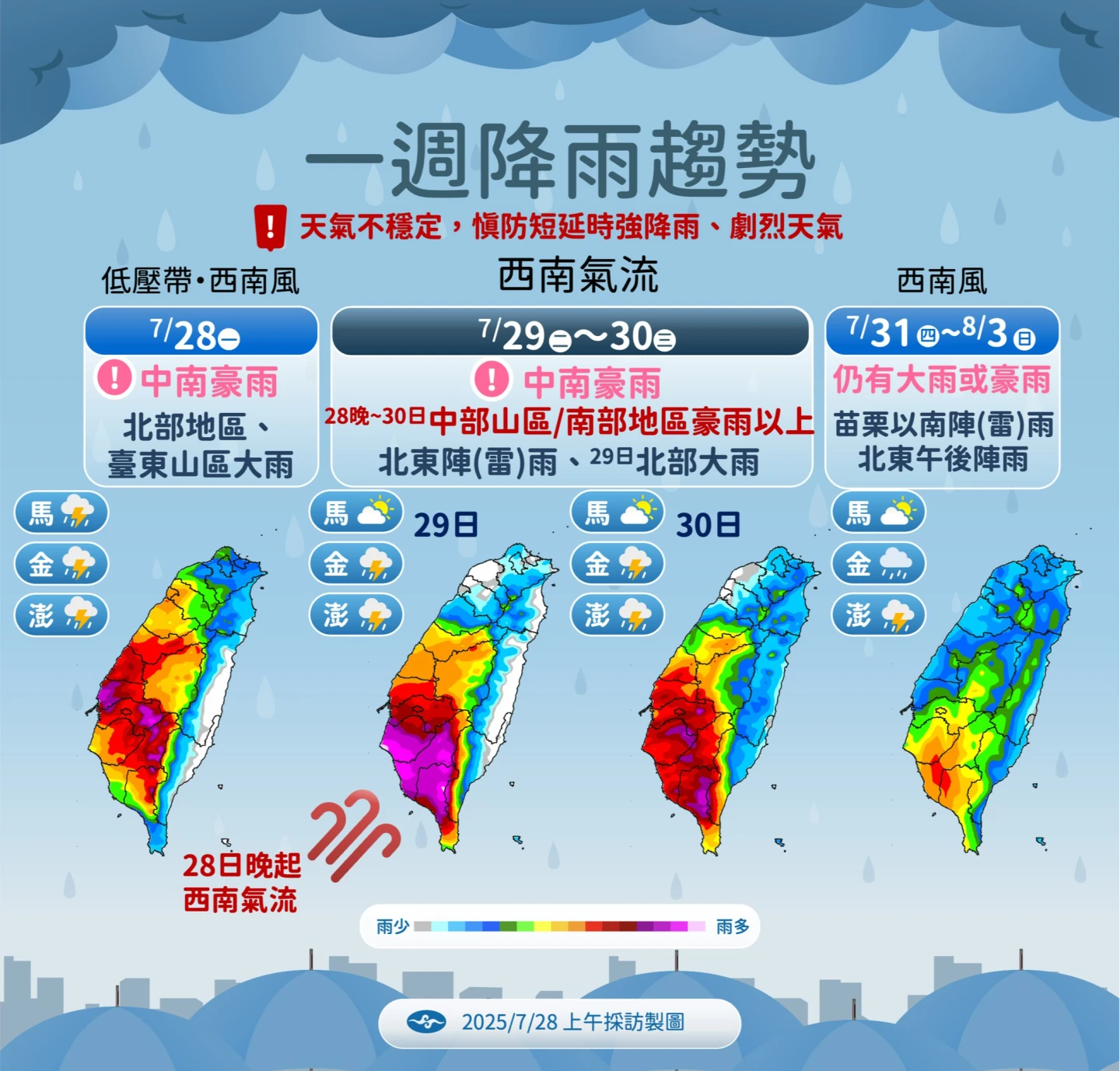 降雨預報。中央氣象署提供