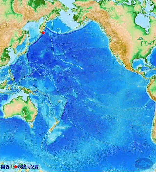 俄羅斯堪察加半島東部外海今晨地震。翻攝中央氣象署