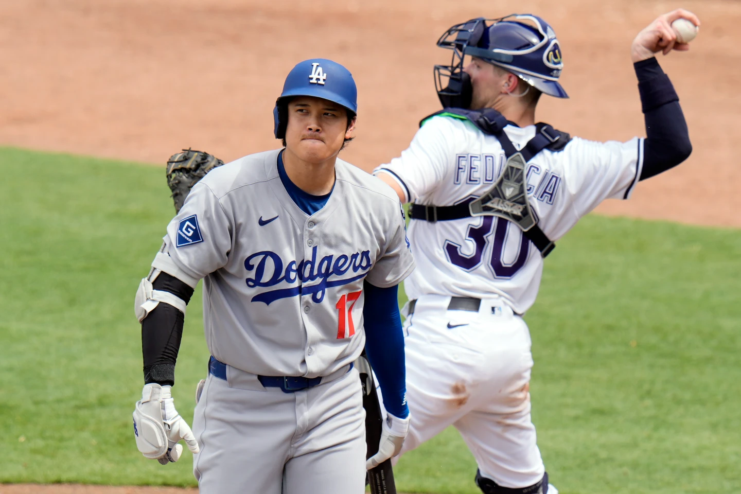 道奇隊大谷翔平3日對上光芒隊4打數1安打、吞下3次三振。美聯社