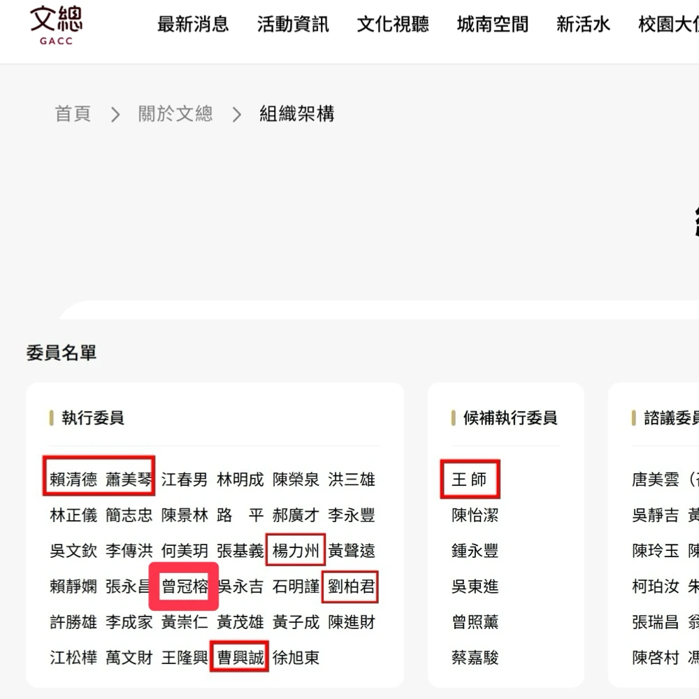 中華文化總會各委員名單。王鴻薇辦公室提供