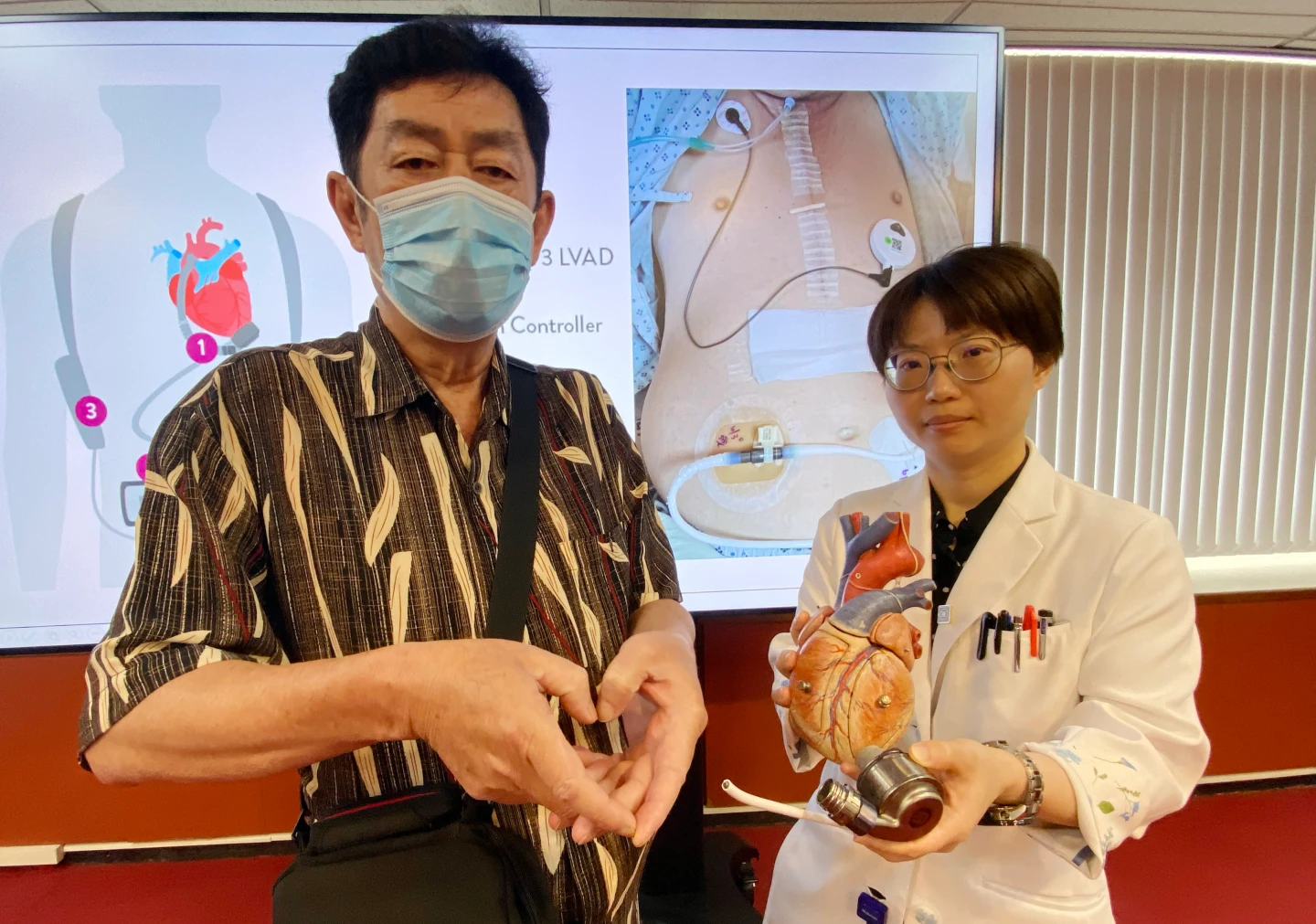 59歲紀姓男子罹患擴張型心肌病變,經植入長效型左心室輔助器,有效穩定病況,等待換心。中榮提供