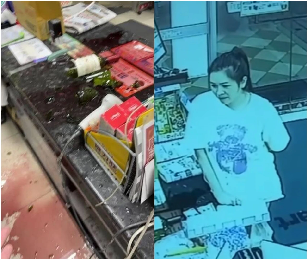 蔣女砸碎酒瓶傷及店員,當下態度十分輕蔑。翻攝自社群Threads