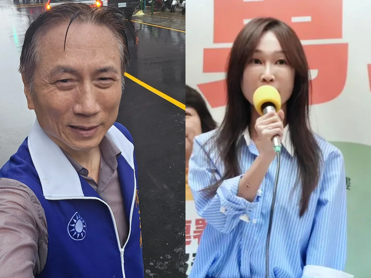 民進黨譴責藍議員詹江村(左,取自詹臉書)昨偷拍綠議員黃瓊慧(右,林林攝)。