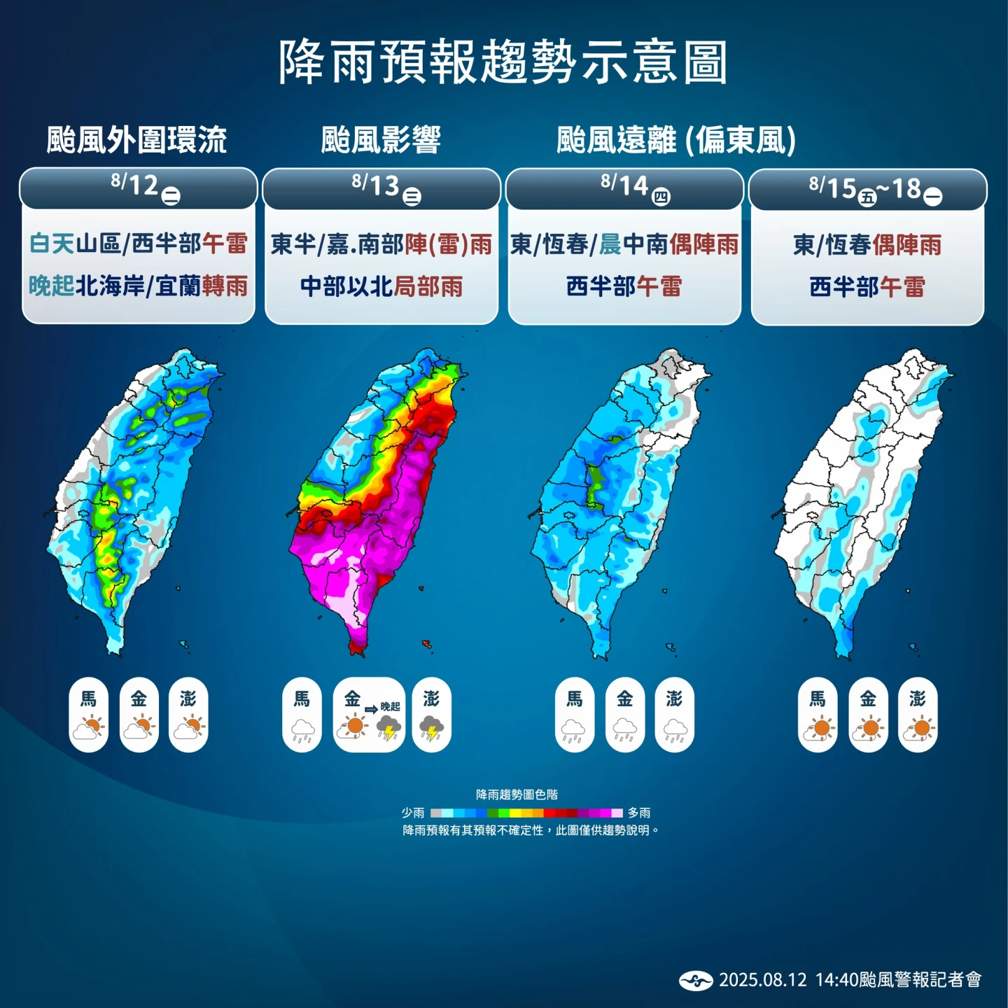 降雨預報。中央氣象署提供