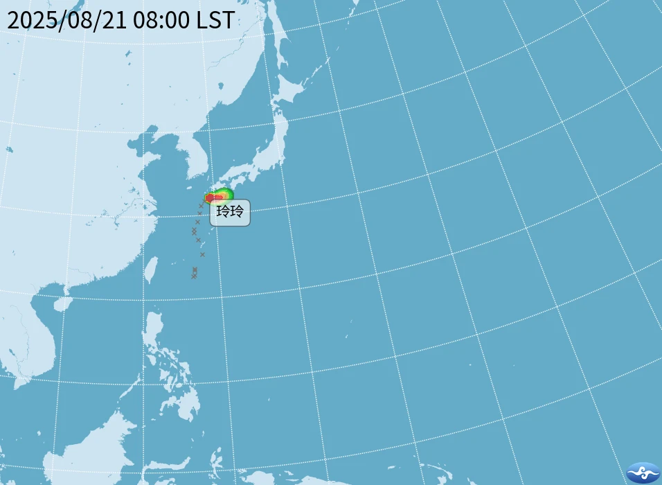 今早8時TD15發展為輕度颱風「玲玲」。中央氣象署提供
