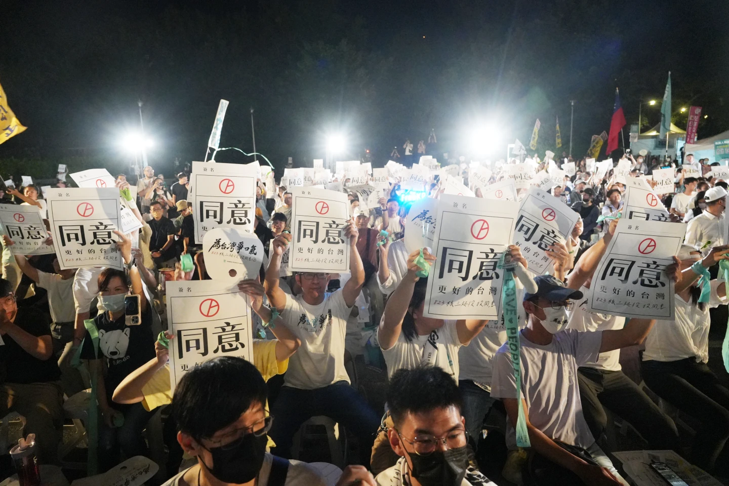 小草們舉起著同意標語。陳卓邦攝