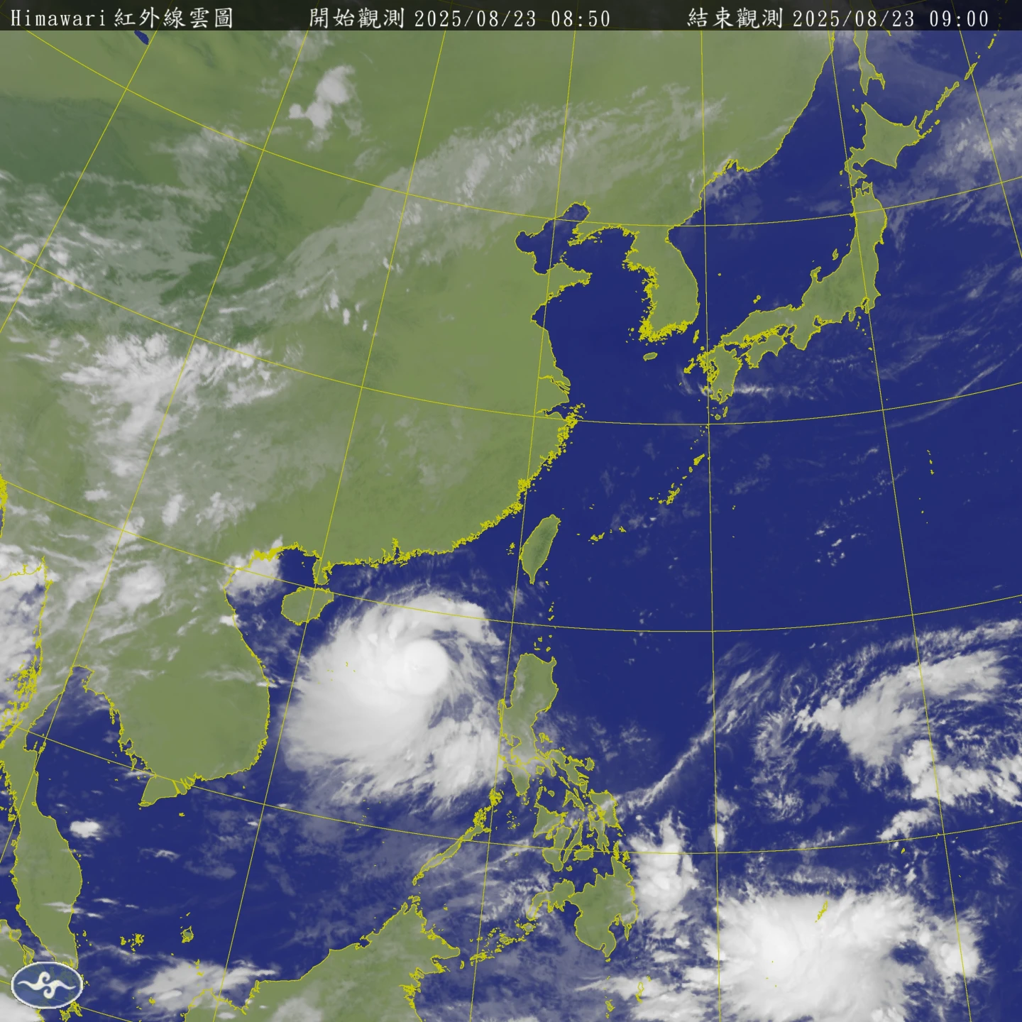 上午九時台灣上空的紅外線雲圖。取自氣象署