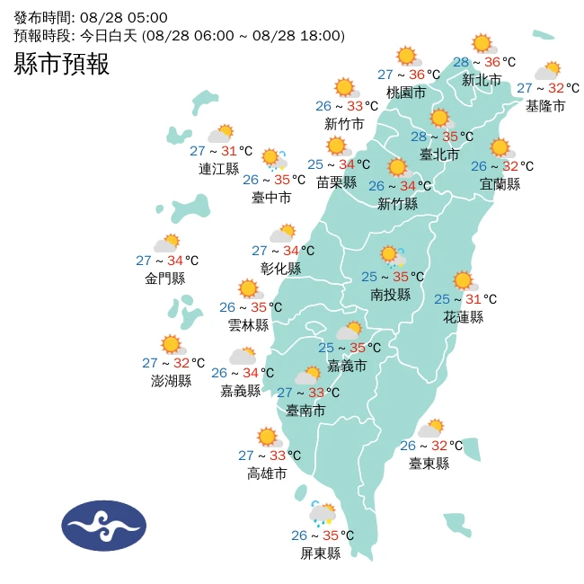 各地氣溫。 中央氣象署提供