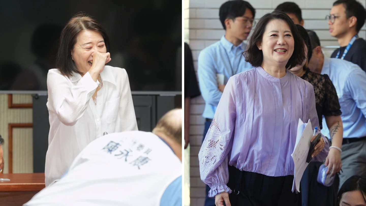 藍綠黨團幹部即將卸任,相繼表示心情輕鬆。民進黨團幹事長吳思瑤(右)、國民黨團書記長王鴻薇(左)。李柏毅攝