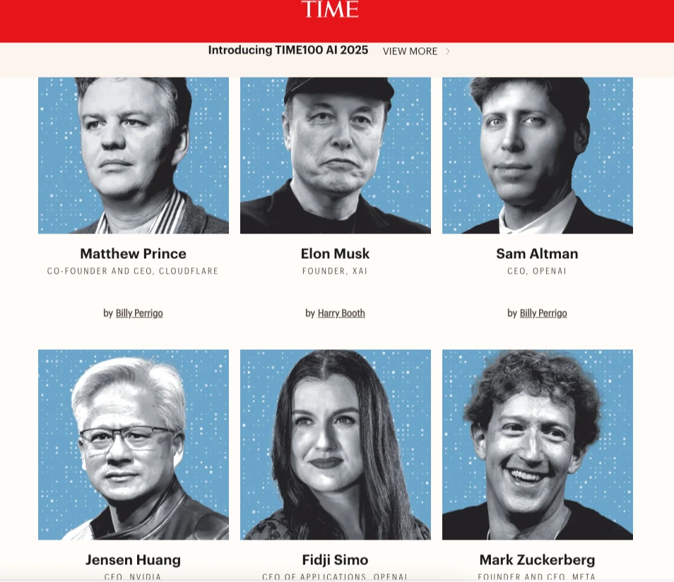 美國《時代》雜誌8月28公布2025百大AI影響人物。取自時代官網