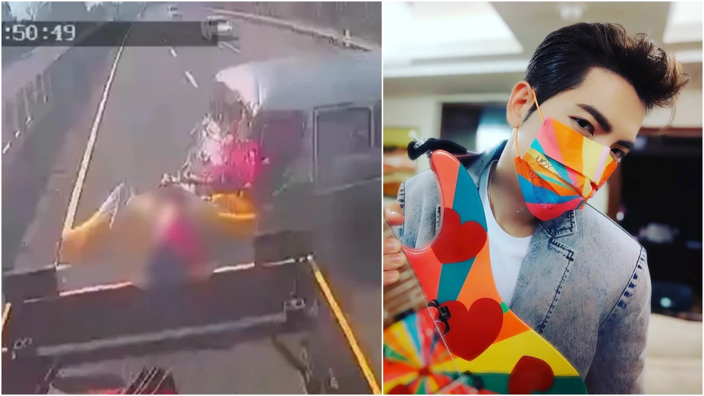 嘉義民和國中棒球隊許姓教練開廂型車載7名隊員,在國道發生車禍,撞擊瞬間有人噴飛車外,此意外引起社會關注,藝人蕭敬騰默默捐出32萬。左翻攝畫面,右取自FB @ 蕭敬騰