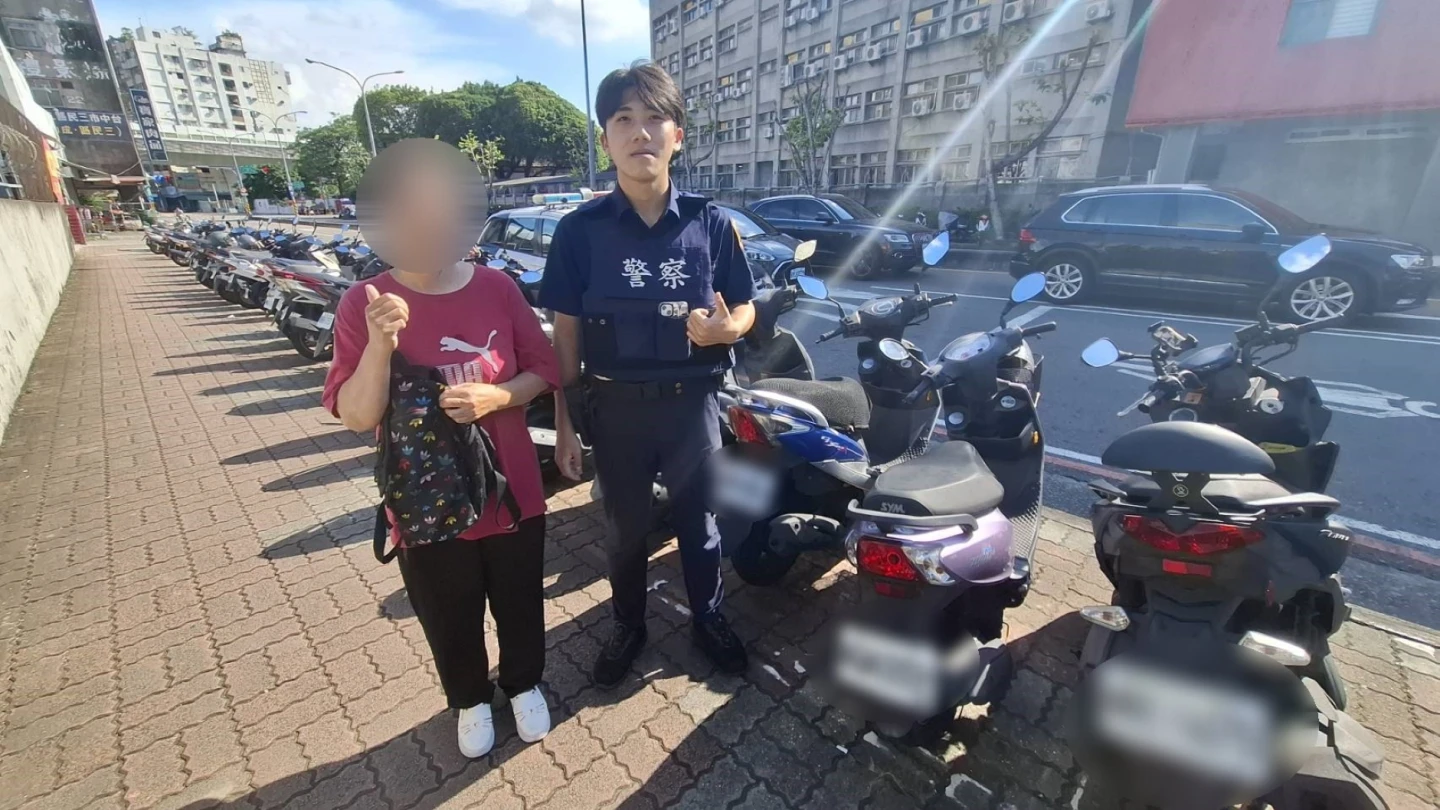 台中市林姓女子記錯機車停放位置,一度以為遭竊,幸經警員耐心協助尋獲。警方提供