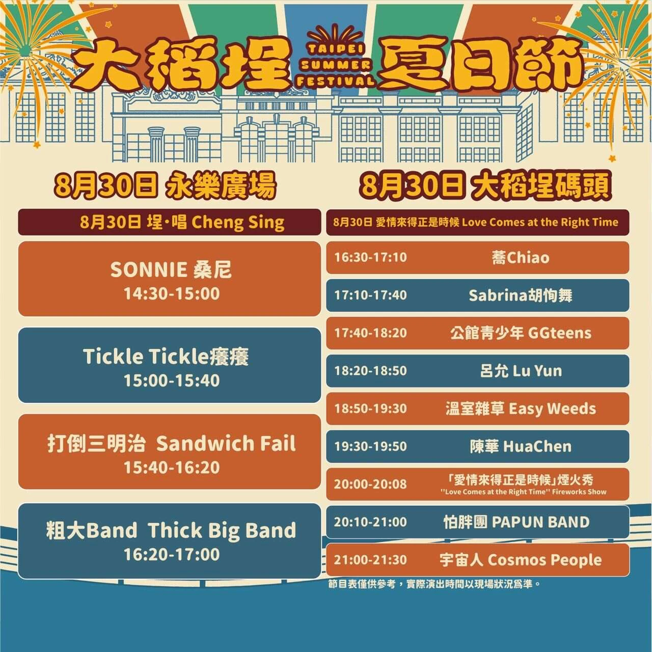 「2025大稻埕夏日節」表演時程表。取自臺北市觀傳局