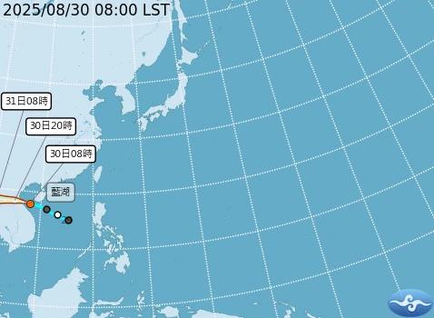 藍湖颱風預估路徑。取自氣象署網站