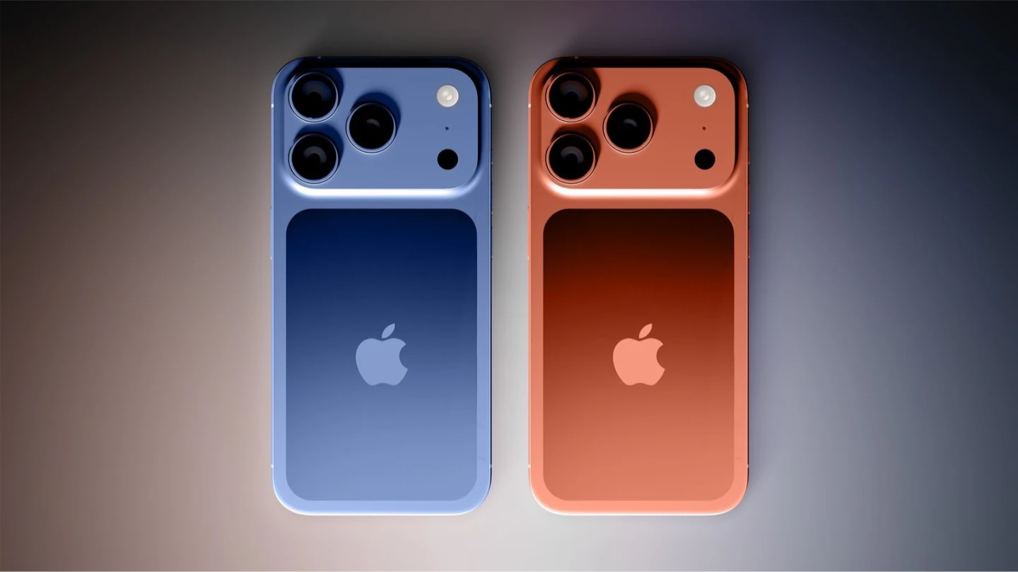 iPhone 17 Pro藍色和橘色概念圖。取自《MacRumors》