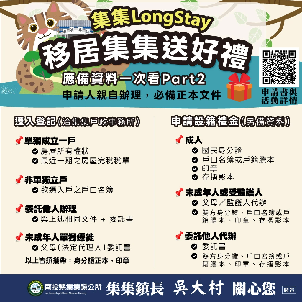 移居集集(籍)應備資料一次看。取自FB@集集鎮公所