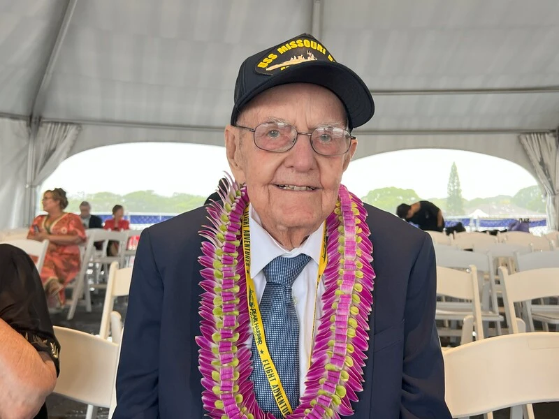 99歲美國二戰老兵甘迺迪(Robert Kennedy)(圖)二戰期間在密蘇里號(USS Missouri)擔任電工二等兵。中央社