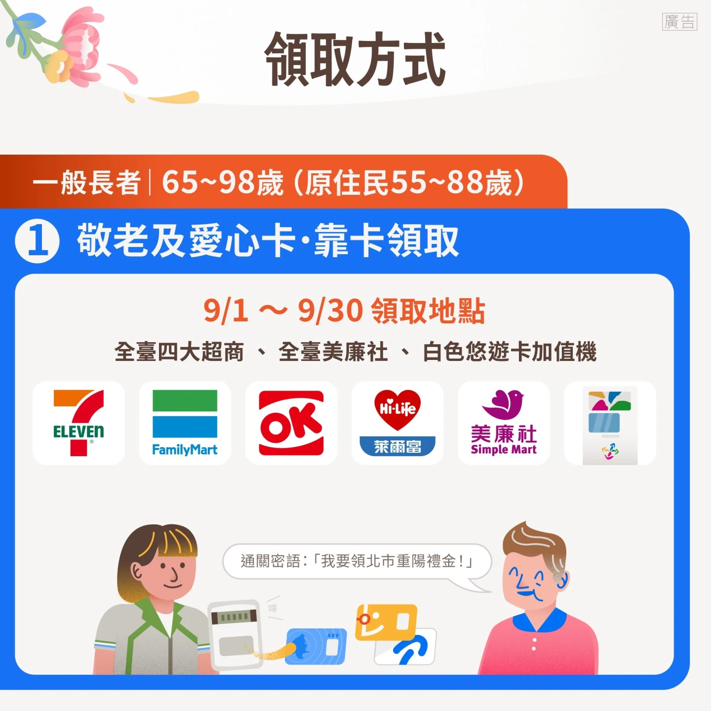 敬老禮金到超商靠卡就能領。取自北市社會局官網