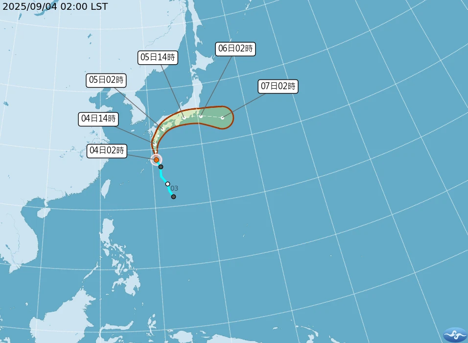琵琶颱風今明通過日本。中央氣象署提供