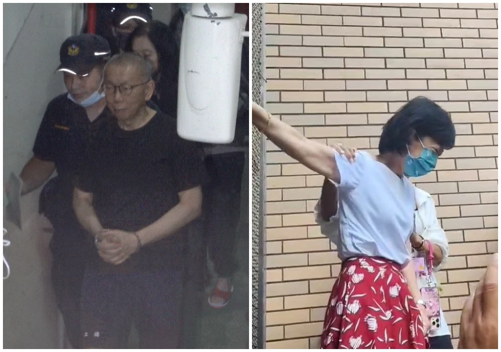 柯文哲(左)今下囚車面露微笑,陳佩琪(右)激動痛哭。丁牧群攝