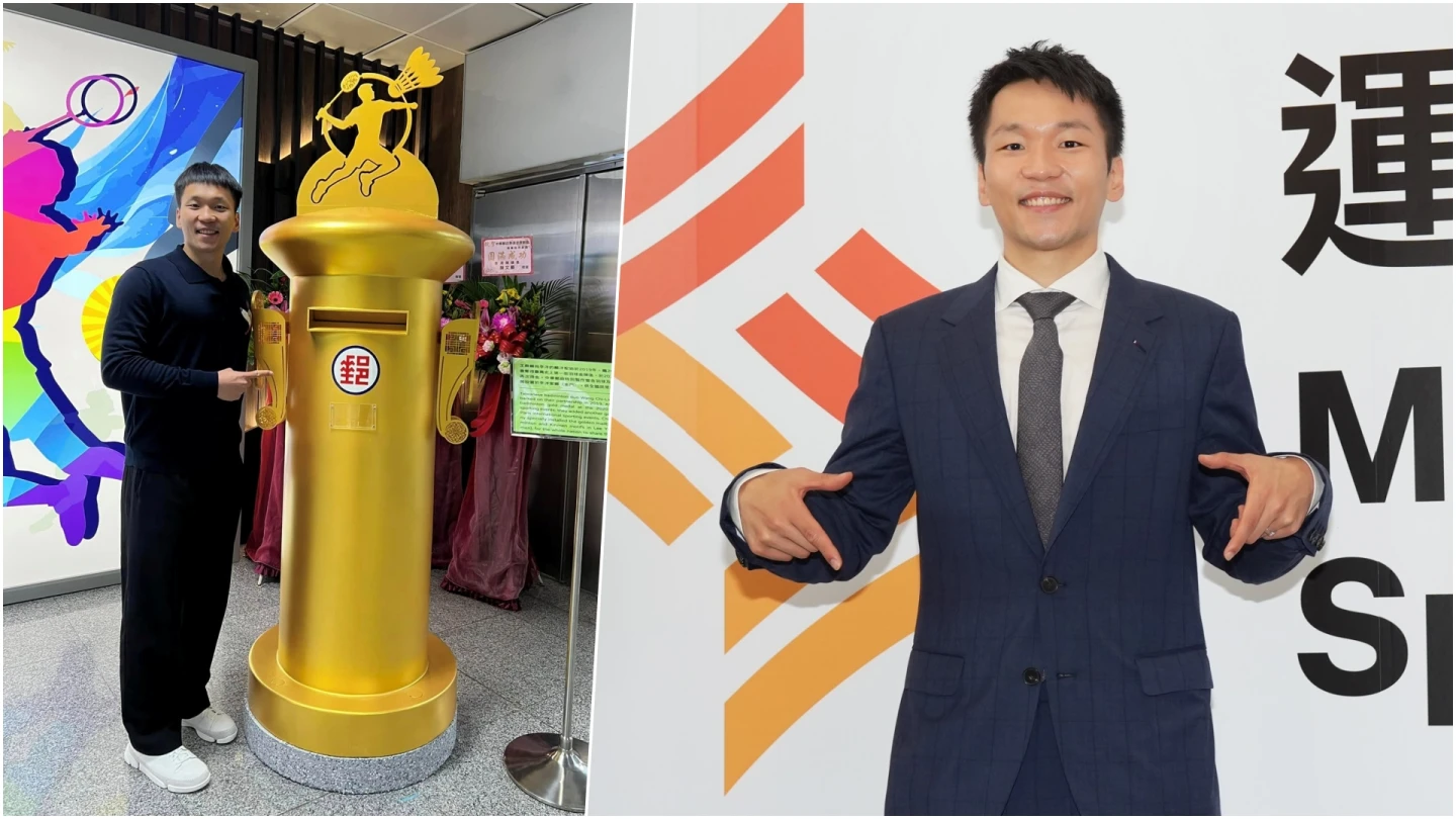 運動部今天進行揭牌,李洋成全台第一位有「金色郵筒」部長。左取自FB @李洋,右李柏毅攝