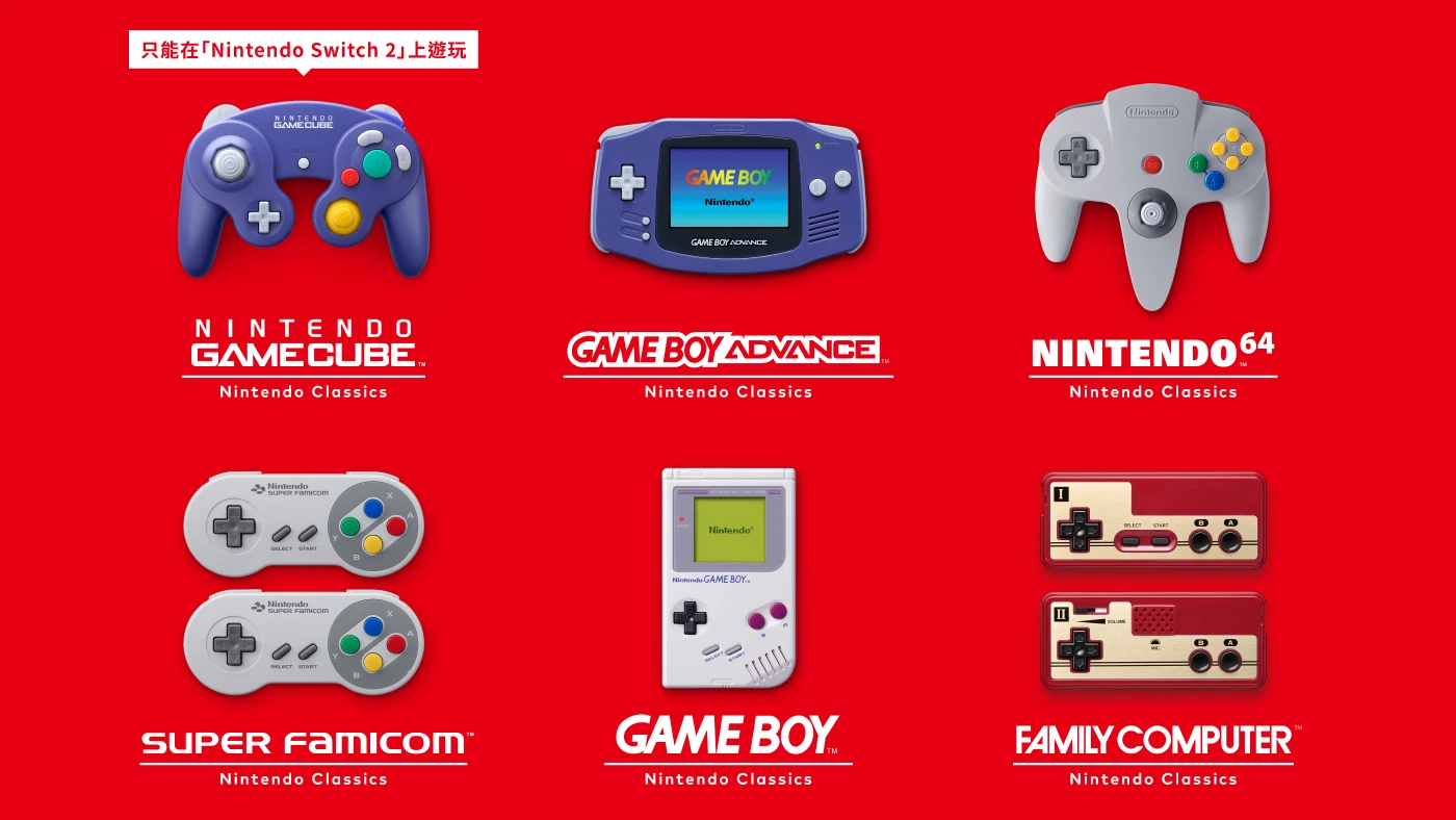 在Nintendo Switch 2 / Nintendo Switch上,可以遊玩任天堂歷代主機的多款經典遊戲,累計超過 250 款。取自任天堂官網