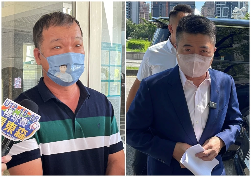 顏寬恒(右)和助理林進福(左)在宣判後現身台中高分院。王煌忠攝