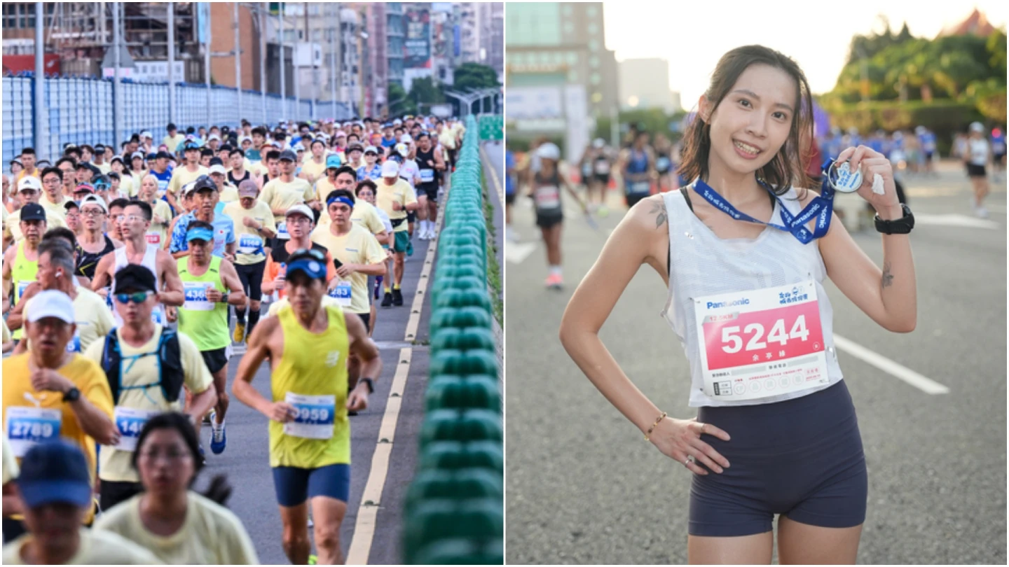 2025台北城市路跑賽14日在總統府前開跑,余亭緣(右)以48分11秒摘下女子組后冠。(Panasonic提供)中央社