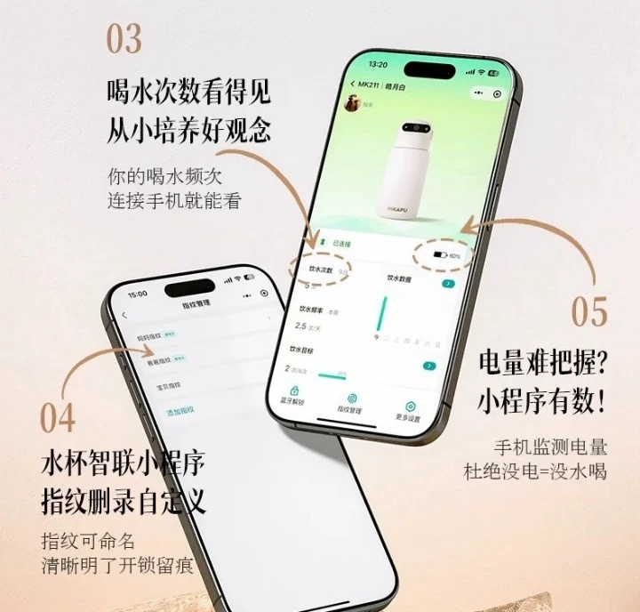 有的指紋解鎖水杯標榜還有專用APP,可以看到孩子喝水次數。