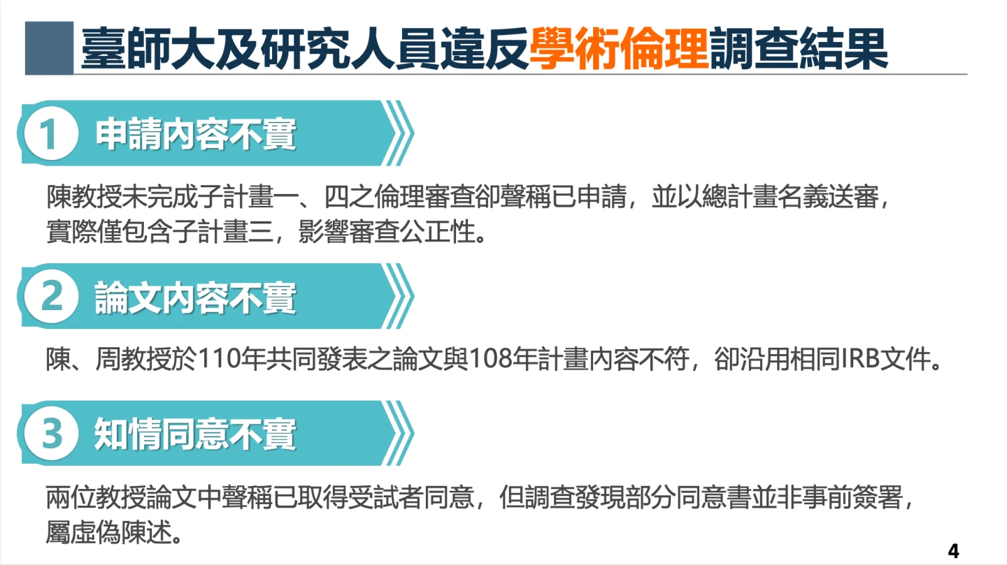 國科會認定,台師大女足案當中,學術倫理有三大違失。國科會提供