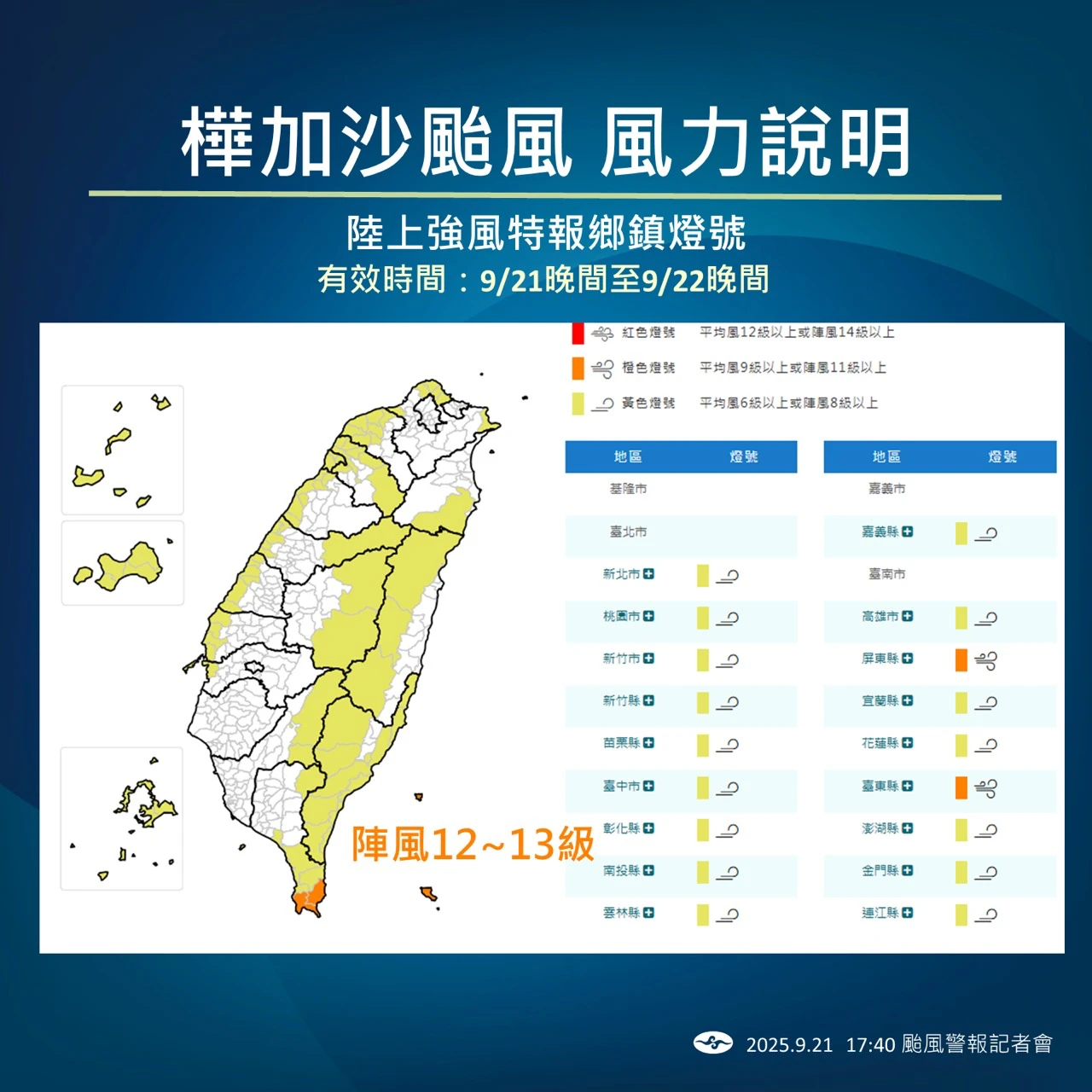 明天颱風接近,蘭嶼、綠島、恆春半島,甚至可能12-13級的陣風。氣象署提供