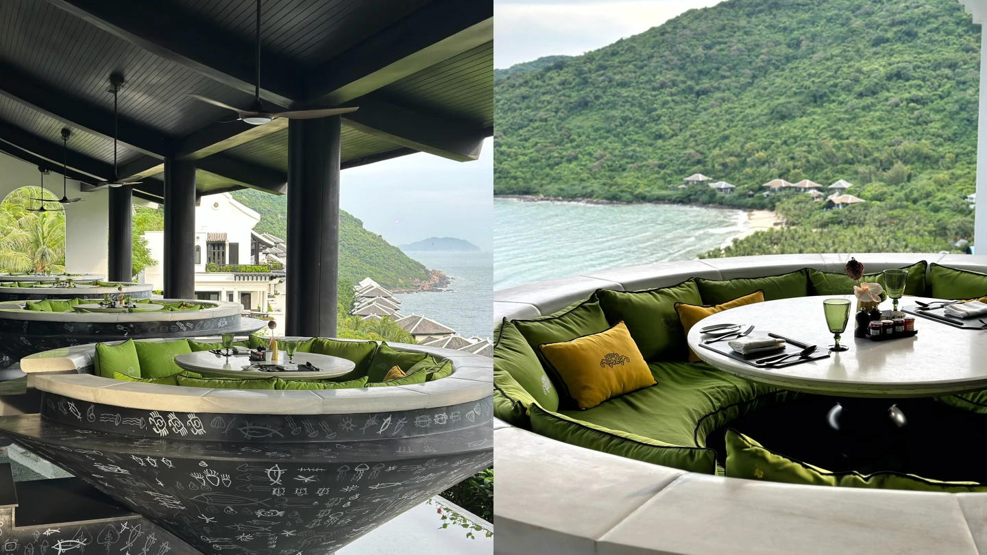 度假村裡最熱門的全自助式餐廳「Citron」,設有4座斗笠造型的懸空座位區。劉沛妘攝