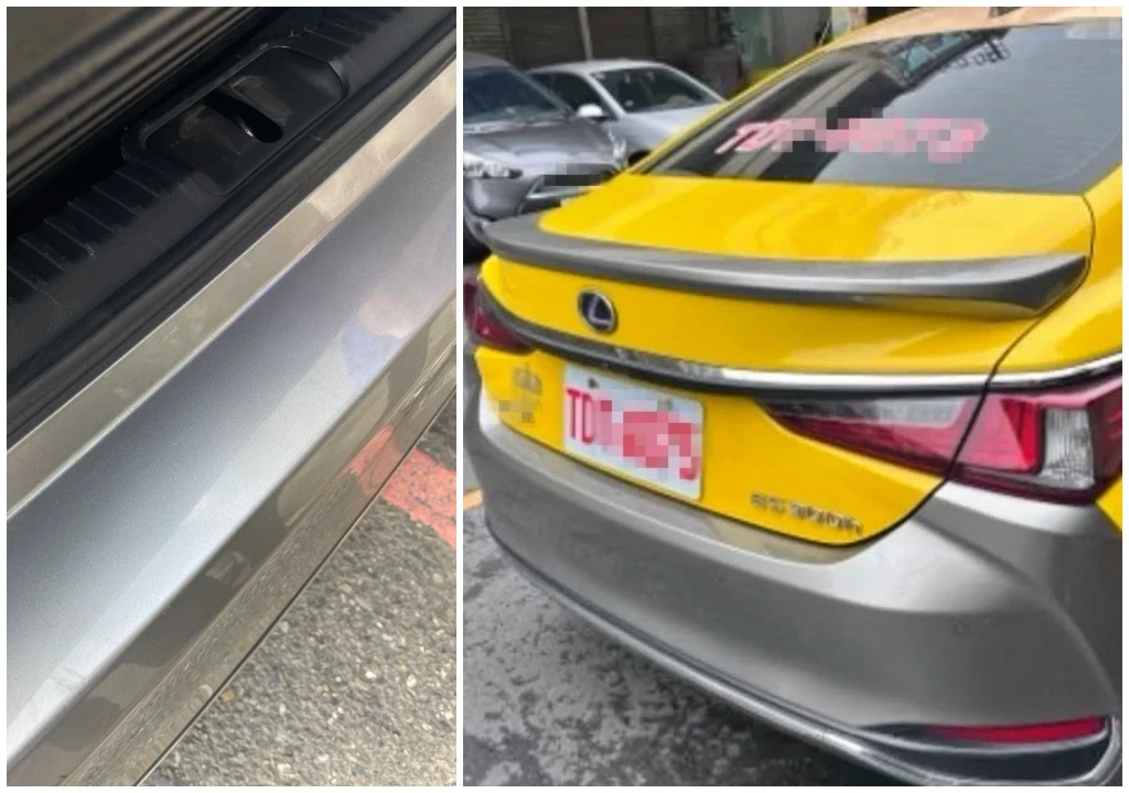 台南一台Lexus計程車遭控以「肉眼難辨」的刮痕向外籍傳教士求償1500元,傳教士因趕時間和司機(左)和解。投訴人提供