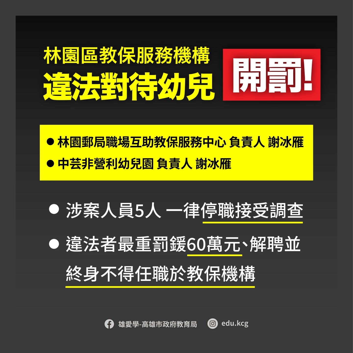 教育局9日公布2園所、負責人姓名。教育局提供