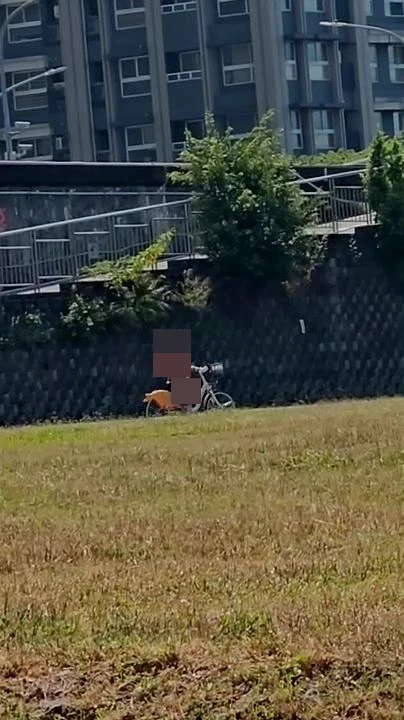 男子全裸在板橋區環河西路四段河堤外腳踏車道騎車,引人側目。民眾提供