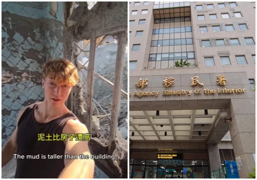 美籍網紅Jacob指他到光復災區協助復原,卻遭黑粉檢舉。(左,取自threads@ jacob_pugmire)。右為移民署外觀。資料照