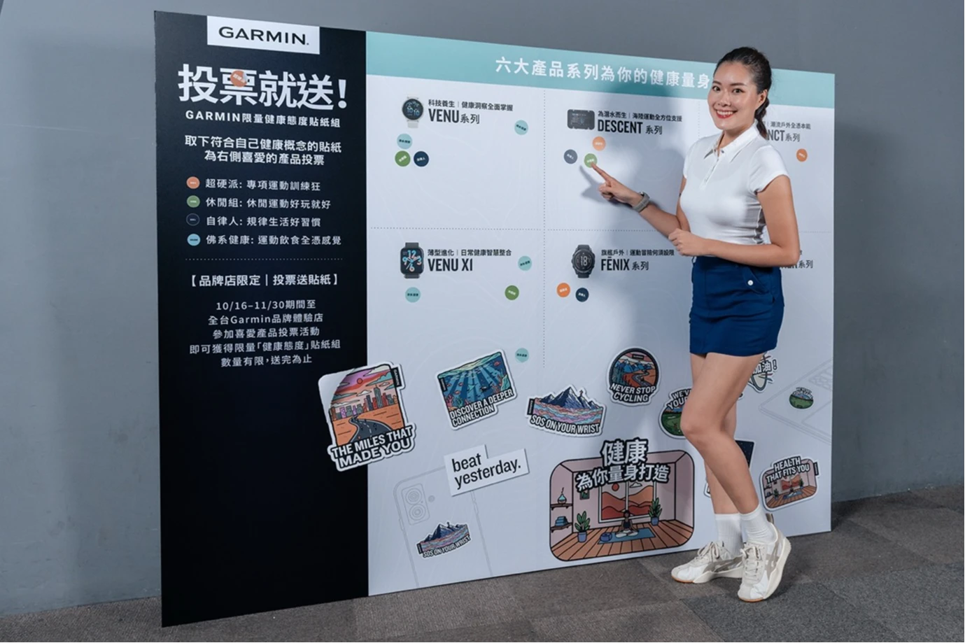 六大明星產品邀你投票拿貼紙。圖/Garmin提供