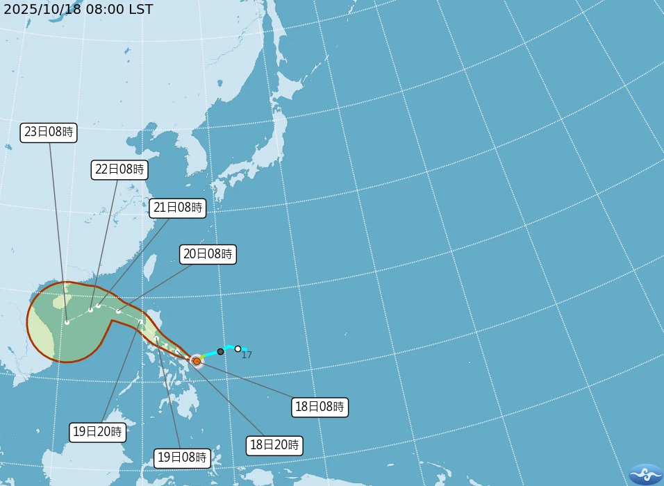 風神颱風預估路徑。取自氣象署網站