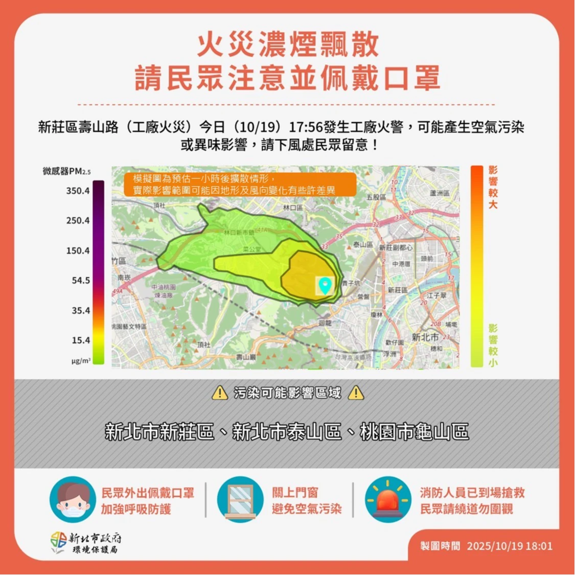 新北市環保局發佈《火災空品提醒》。新北市環保局提供