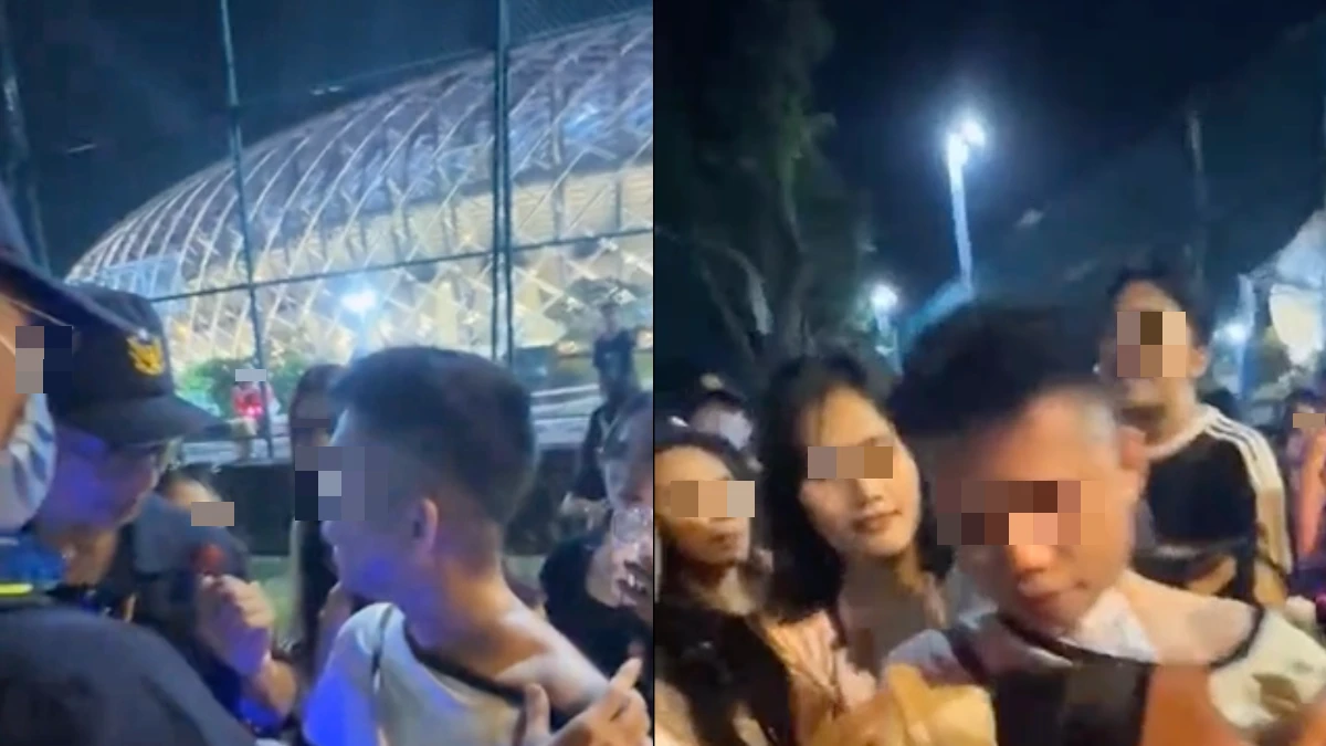 韓國天團BLACKPINK昨晚在高雄世運主場館登場,一名印尼籍嘉姓男子疑似代購門票出包,被十多名移工包圍拉扯。取自社會事新聞影音