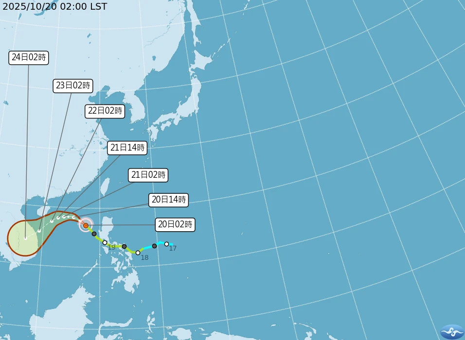 風神颱風與東北季風共伴效應,今、明2天北東雨勢最劇。中央氣象署提供